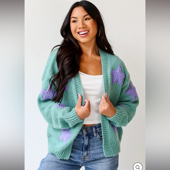 Simply Starstruck Sweater Cardigan from Dress Up Boutique in M/L, color Sage. - Picture 6 of 9
